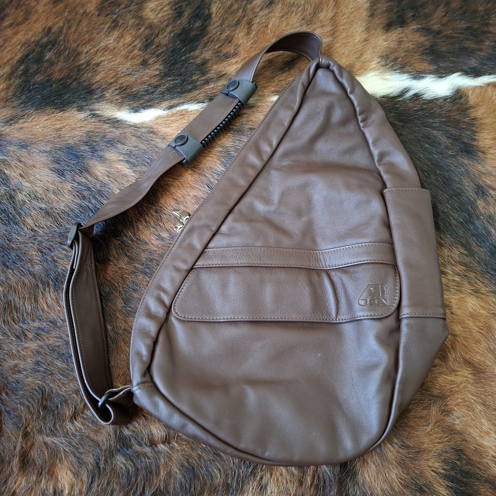 AmeriBag 19" Healthy Brown Leather‎ Traveler Sling Backpack Crossbody Bag 1